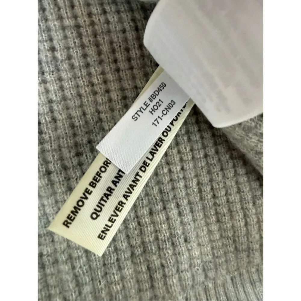 J Crew 100% Cashmere Waffle Knit Thermal Henley Sweater Grey S